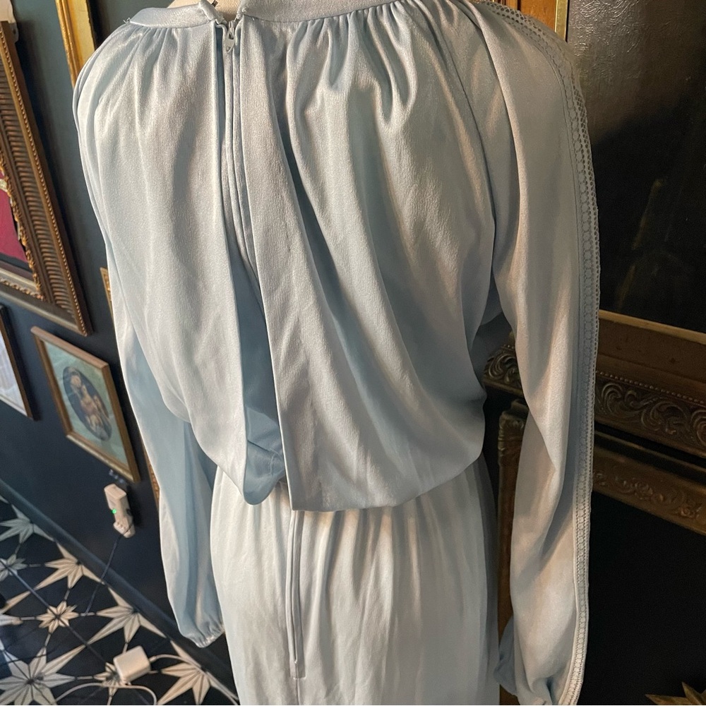 Vintage 70s Montgomery Ward Long Blue Dress with Lace S - Picture 4 of 10